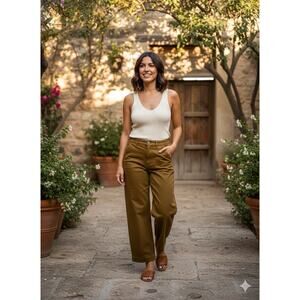 Everlane Thick Cotton High Rise Crop Wide Leg Pants Caramel Size 4